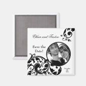 2"x2" Enregistrer la date Magnet noir blanc floral (Recto/Verso)