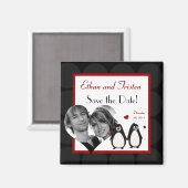 2"x2" Enregistrer la date Magnet Penguin Love Coup (Recto/Verso)