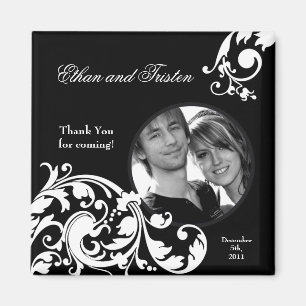 2 "x2" Favor Magnet Zwart Wit Bloemen Filigraan Magneet