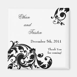 2"x2" Favoriser Aimant noir blanc floral Filigree