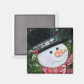 2 "x2" Patchwork Snowman Square Magnet Magneet (Voorkant / Achterkant)