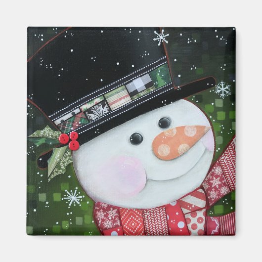2 "x2" Patchwork Snowman Square Magnet Magneet (Voorkant)