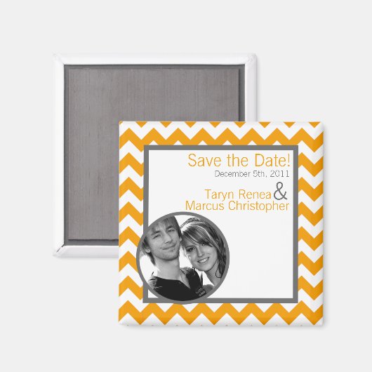 2 "x2" Save the Date Magneet Geel Grijs Gra Chevro (Voorkant / Achterkant)