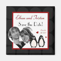 2 "x2" Save the Date Magnet Penguin Love Couple Ma