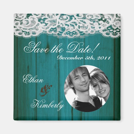 2 "x2" Save the Date Magnet Verspreid Blauwgroen H Magneet (Voorkant)