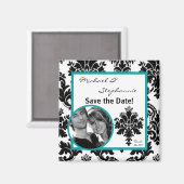 2"x2" Sparen de Datum Blauwgroen Damask Magnet van Magneet (Voorkant / Achterkant)