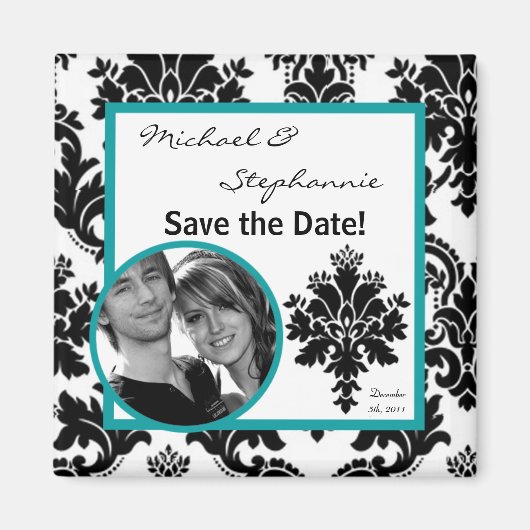 2"x2" Sparen de Datum Blauwgroen Damask Magnet van Magneet (Voorkant)