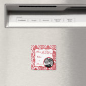 2"x2" Sparen de Datum Magnet Red White Damask Lace Magneet (Insitu (Vaatwasser))