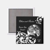 2"x2" Sparen de Datum Magnet Zwarte Floral Magneet (Voorkant / Achterkant)