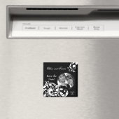 2"x2" Sparen de Datum Magnet Zwarte Floral Magneet (Insitu (Vaatwasser))