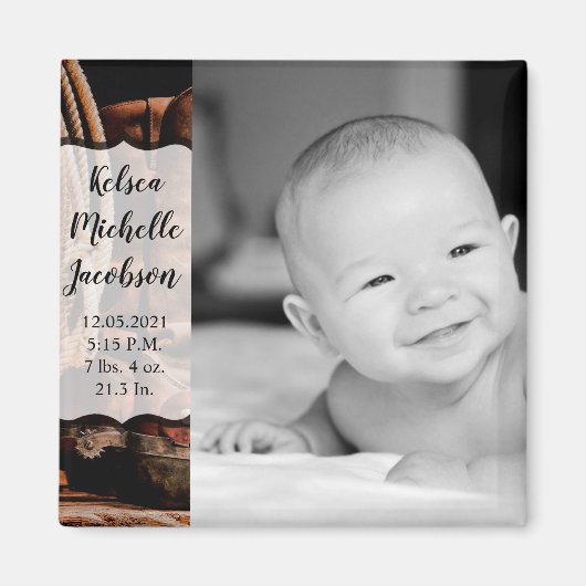 2 x 2-inch geboorteaankondiging Magnet Cowboy Boot Magneet (Voorkant)