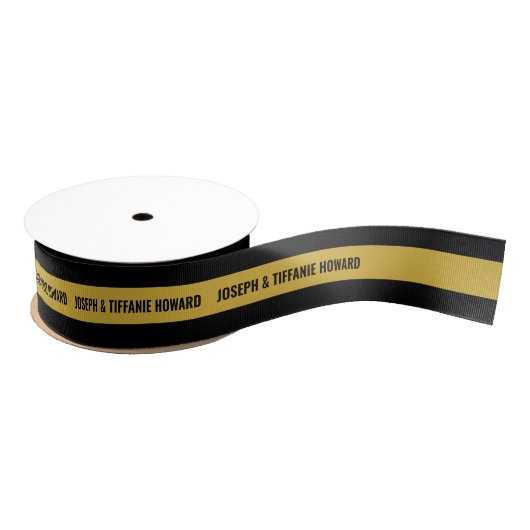 2 yard aangepaste tekst zwart goud gestreept lint (Spoel)