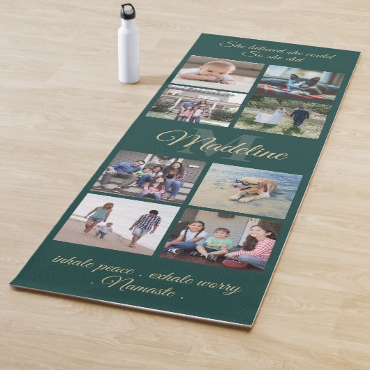 2-zijdig aangepaste mantra groen en goud monogram  yogamat (In situ)