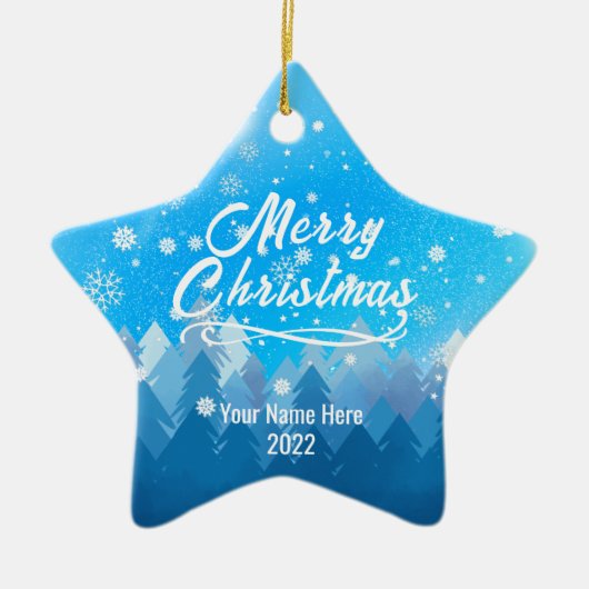 2-zijdig Eigen blauwe sneeuw kerstster Keramisch Ornament (Voorkant)