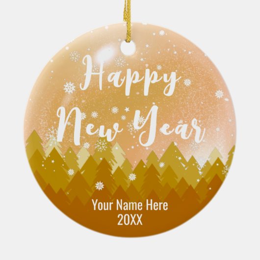 2-zijdig Eigen goudsneeuw en bosrijke kerst Keramisch Ornament (Achterkant)