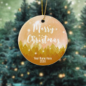 2-zijdig Eigen goudsneeuw en bosrijke kerst Keramisch Ornament