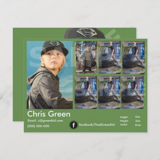 2-zijdig koplopkaart, groen voor actor-model briefkaart (Voorkant / Achterkant)
