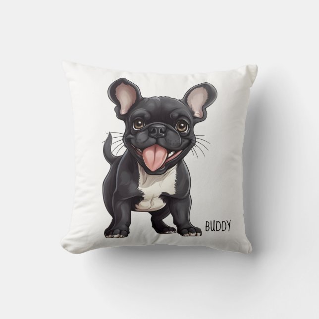 2 zijdig met aangepaste tekst, franse puppy kussen (Voorkant)