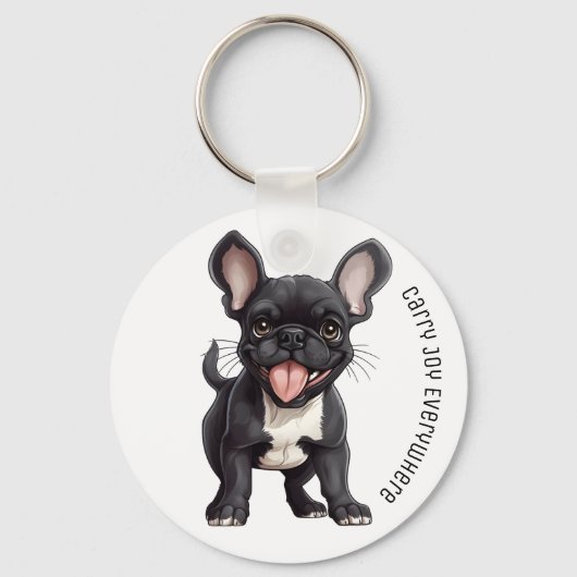 2 zijdig met aangepaste tekst, franse puppy sleutelhanger (Voorkant)