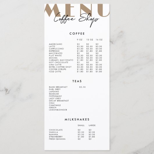 2-zijdig modern minimalistisch koffiezaakmenu menu (Achterkant)