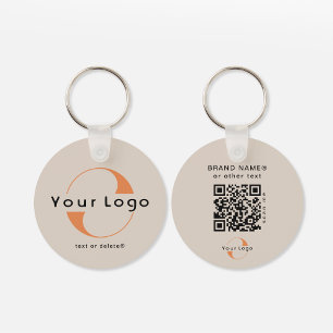 2-zijdige Logo- en QR-code op Tan Company Business Sleutelhanger