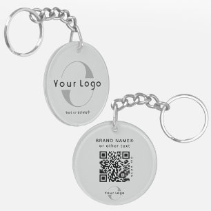 2-zijdige Logo- en QR-code voor grijze bedrijfsact Sleutelhanger