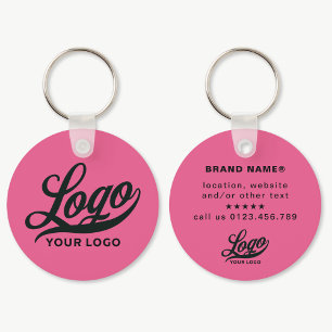2-zijdige Logo & Naam op Hot Pink Company Business Sleutelhanger
