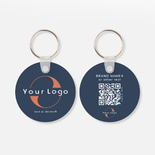 2-zijdige Logo & QR-code op Blue Company Business Sleutelhanger