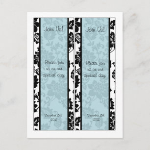 2 Zwart/Blauw Bloemen Damask Bruiloft Bladwijzer Briefkaart