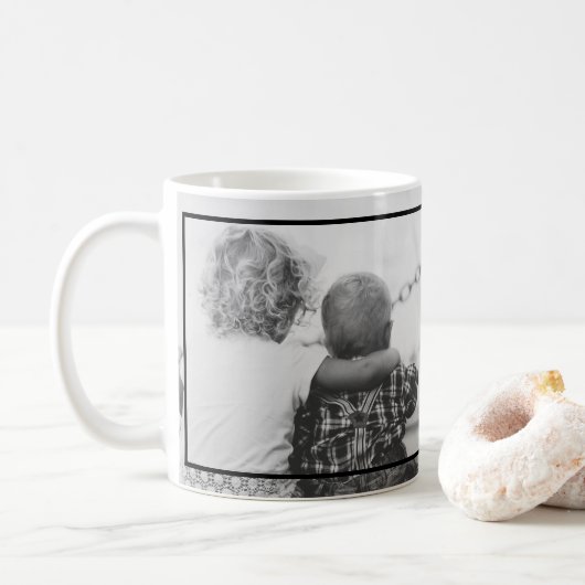 2 zwarte en witte foto's koffiemok (Met donut)