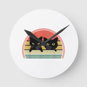 2 Zwarte Katten Kijken Vintage Retro Kat Dierenlie Ronde Klok