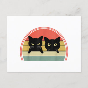 2 Zwarte Katten Peeking Retro Cat Animal Love Feestdagenkaart