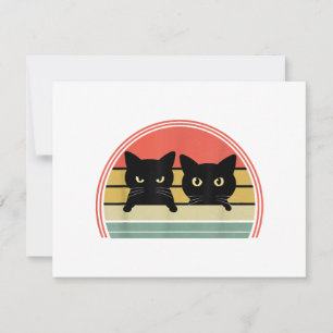 2 Zwarte Katten Peeking Retro Cat Animal Love Feestdagenkaart