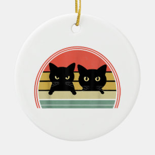 2 Zwarte Katten Peeking Retro Cat Animal Love Keramisch Ornament
