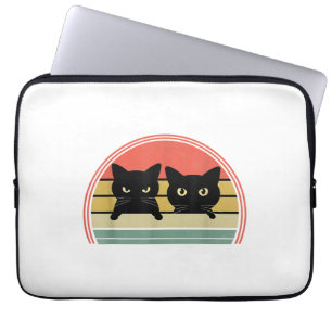 2 Zwarte Katten Peeking Retro Cat Animal Love Laptop Sleeve