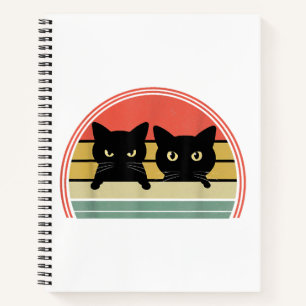 2 Zwarte Katten Peeking  Retro Cat Animal Love Notitieboek
