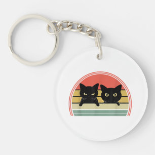 2 Zwarte Katten Peeking  Retro Cat Animal Love Sleutelhanger