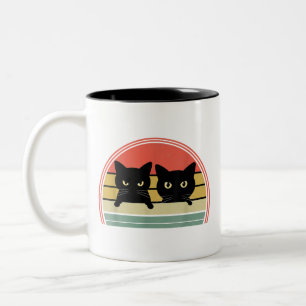 2 Zwarte Katten Peeking Retro Cat Animal Love Tweekleurige Koffiemok