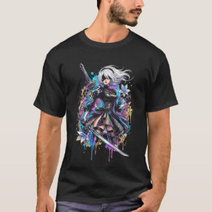 2B NieR Vaporwave Retro Wave Roze Blauwe Gradiënt T-shirt