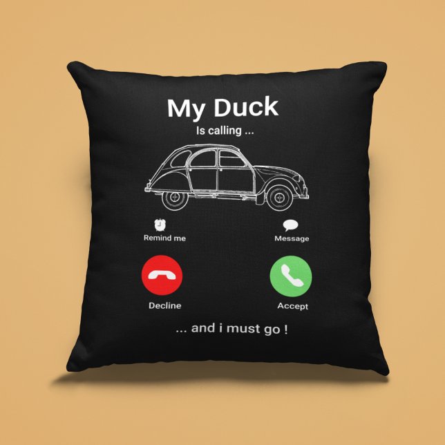 2CV Deux Chevaux Grappige Smartphone Kussen (2CV Pillow in Black with a Red Green and White Smartphone Illustration)
