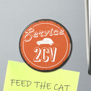 2CV Service Vintage Sinaasappel Carshop Typografie Magneet