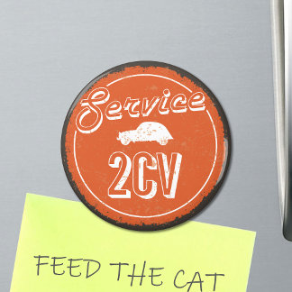 2CV Service Vintage Sinaasappel Carshop Typografie Magneet
