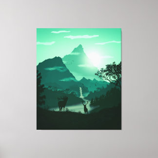 2D groen berglandschap Canvas Afdruk