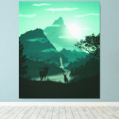 2D groen berglandschap Canvas Afdruk (Insitu (Houten vloer))