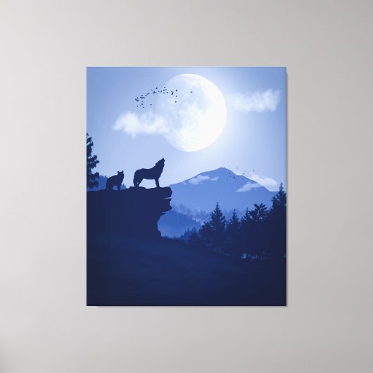2D Howling wolf landschap Canvas Afdruk (Voorkant)