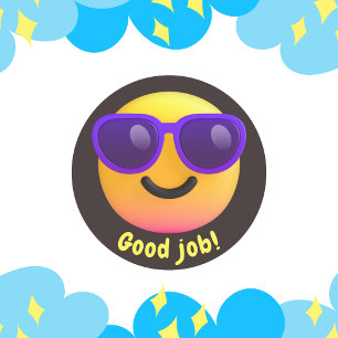 2D Leuke gele emoji goed werk Schoolbenodigdheden Ronde Sticker