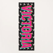 2D Retro Stars Pink Blue Name Yoga Mat (Voorkant)