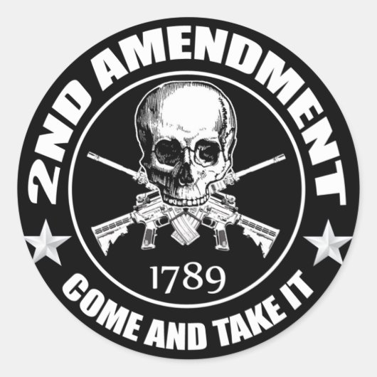 2de amendement komt en neemt het schedel en het is ronde sticker (Voorkant)