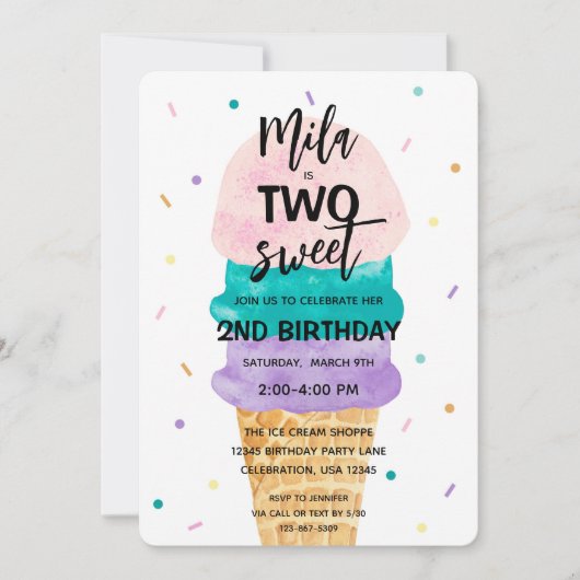 2de verjaardag van de bevalling van meisjes Ice Cr Kaart (Voorkant)