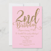 2e ANNIVERSAIRE 2 Fête Rose & Or TWO Invitations (Devant)
